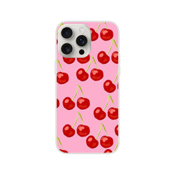 Cute Cherry iPhone Case (13-16) with pink Coquette aesthetic, slim matte shell and cherry print.