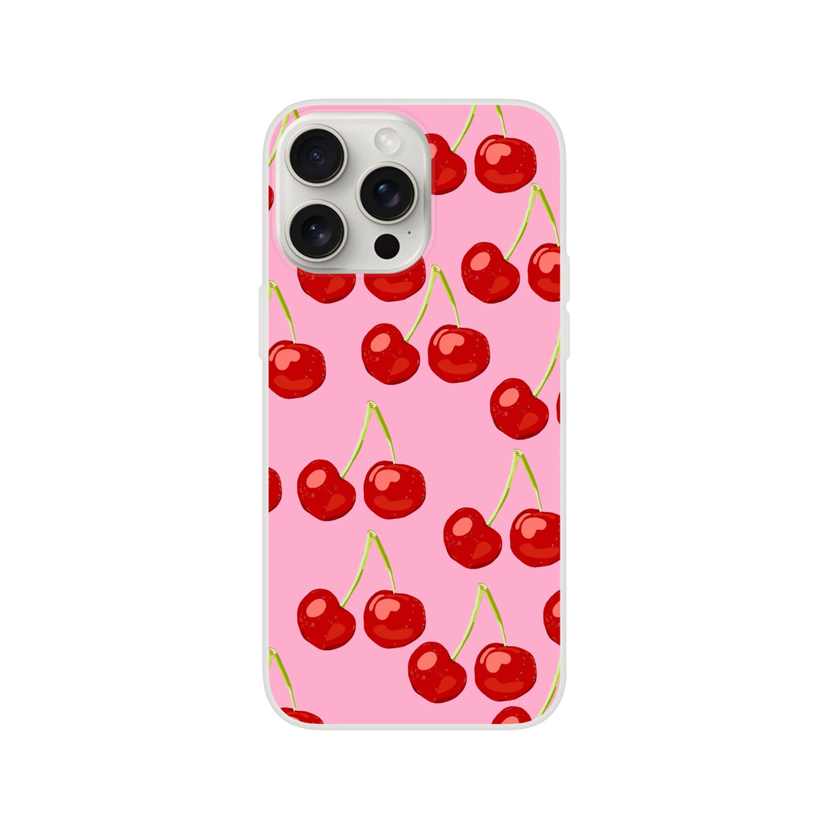 Cute Cherry iPhone Case (13-16) with pink Coquette aesthetic, slim matte shell and cherry print.
