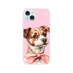 Cute dog illustration on pink retro aesthetic iPhone case for iPhone 13–16