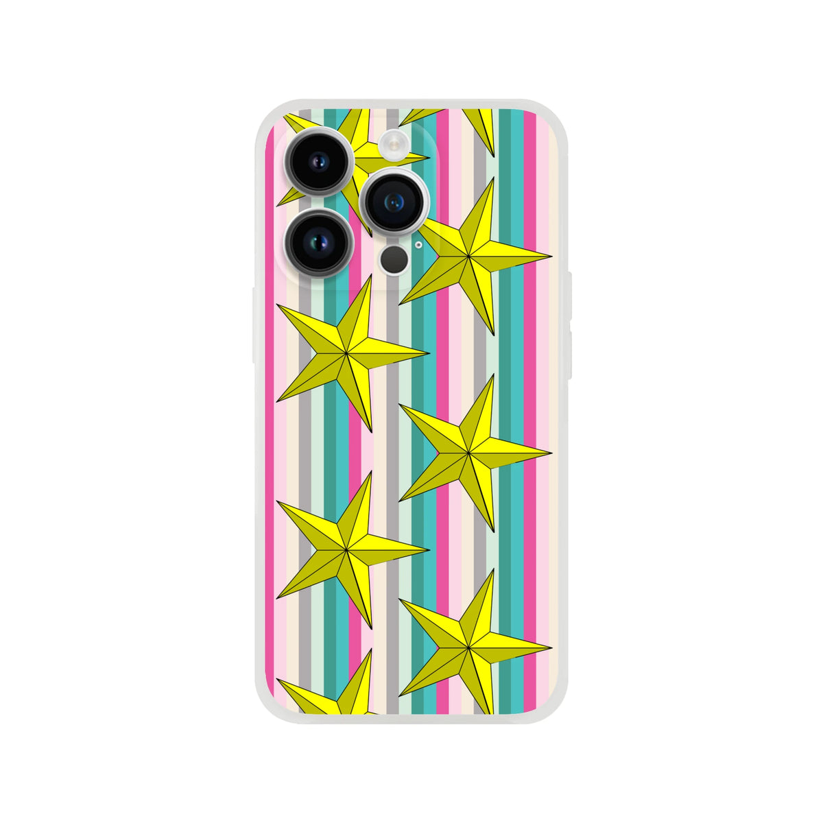 Pastel stripe gold star iPhone case for iPhone 13-16, slim TPU with matte finish
