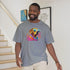 Man in gray Cool Dog T Shirt with colorful dog graphic wearing sunglasses.