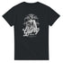 Gothic Glory men's graphic tee with grayscale statue, cross backdrop, and bold Glory script on a dark cotton shirt.