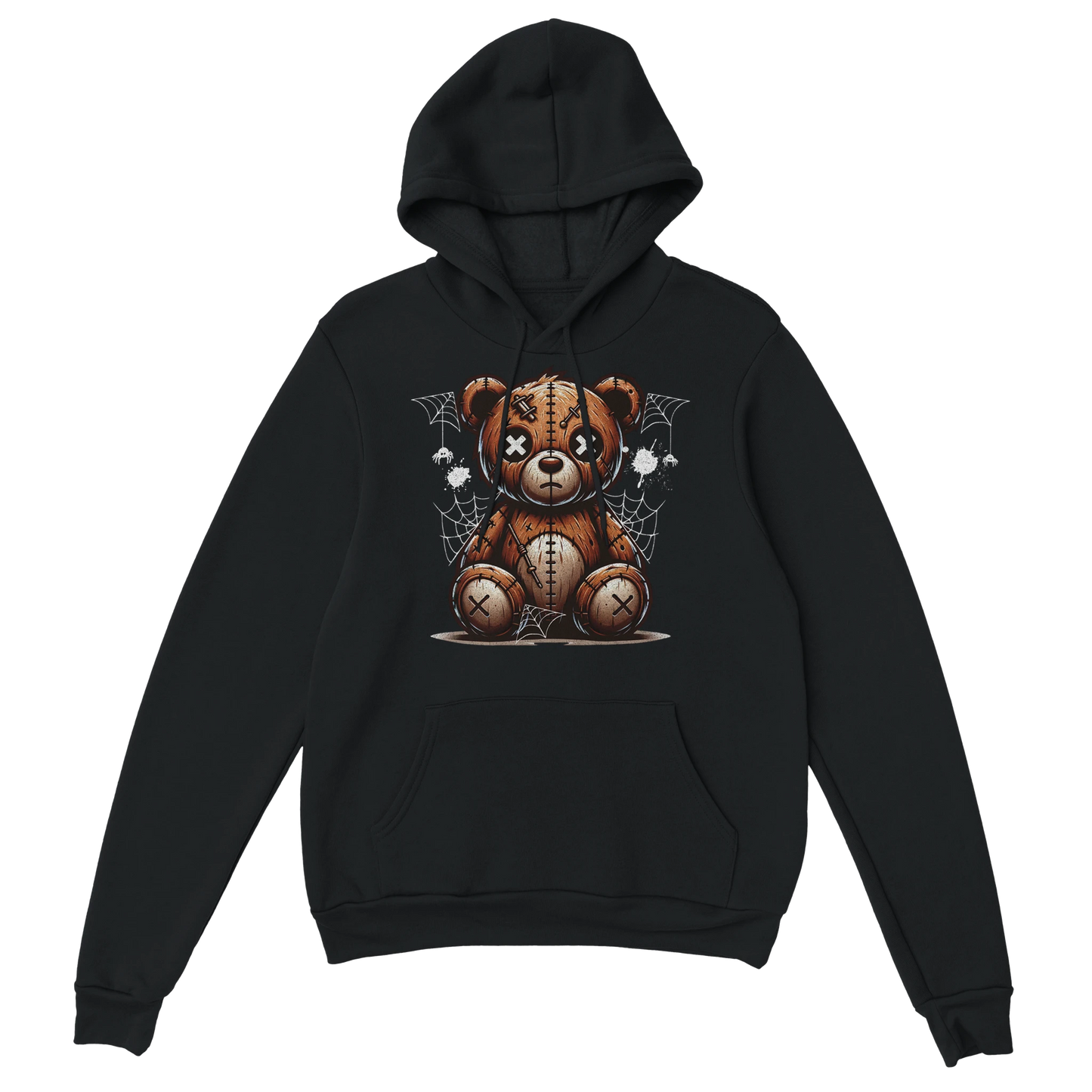 Black men's teddy bear hoodie on a white background. 5