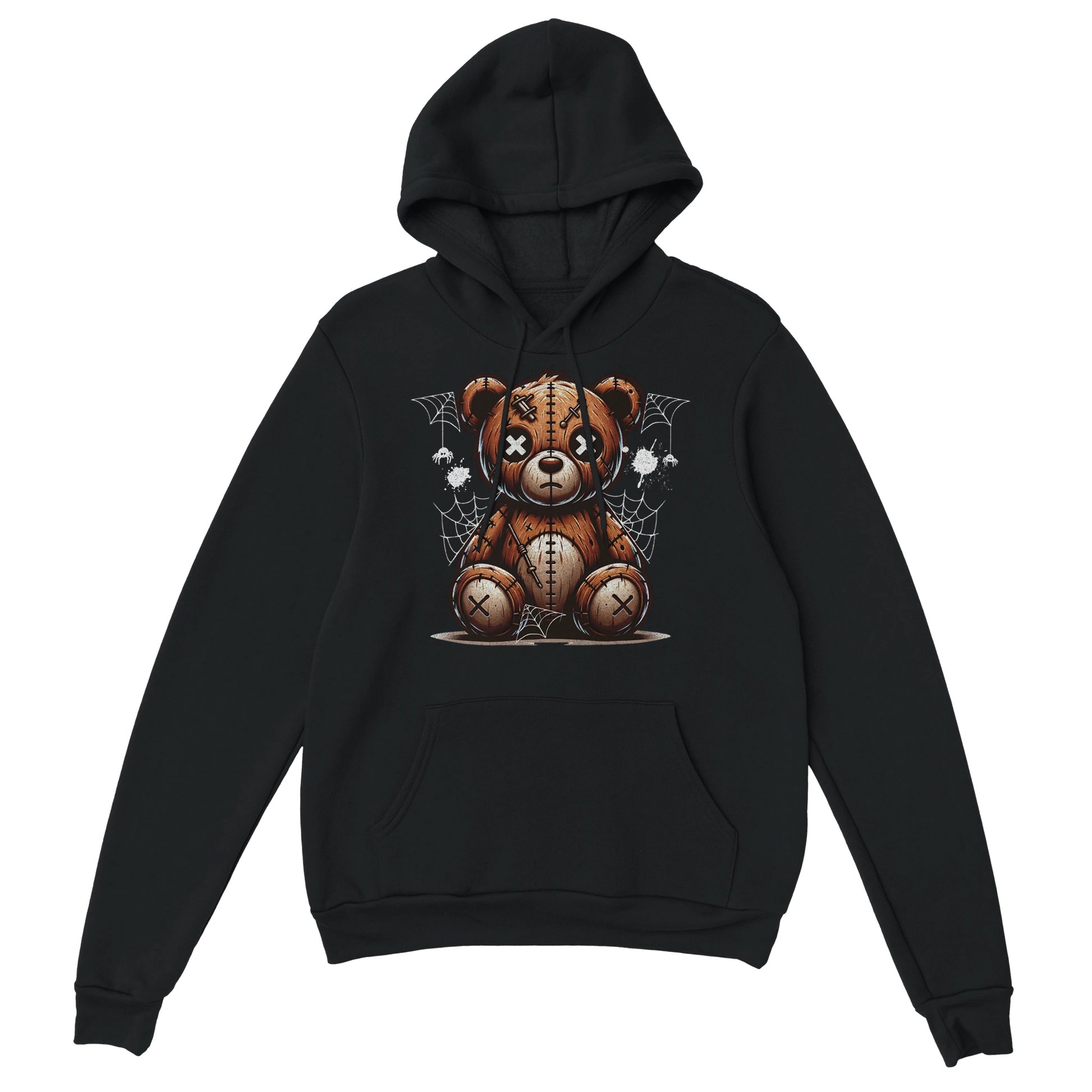 Black men's teddy bear hoodie on a white background. 5