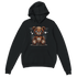 Black men's stressed teddy bear hoodie with stitched patches and spider webs.