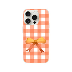 Orange gingham iPhone case with a yellow bow for iPhone 13-16, cute coquette aesthetic