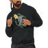 Man in a black 50/50 cotton-poly hoodie featuring a floral circle with Good Vibes Only.