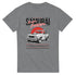 Japanese JDM men's graphic T-shirt in heather grey soft cotton blend, sizes S–XL, retro rally car with red sun.