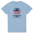 California Women's Graphic T‑Shirt in light blue with palm tree, "California" script, Los Angeles, and Tropical State of Mind.