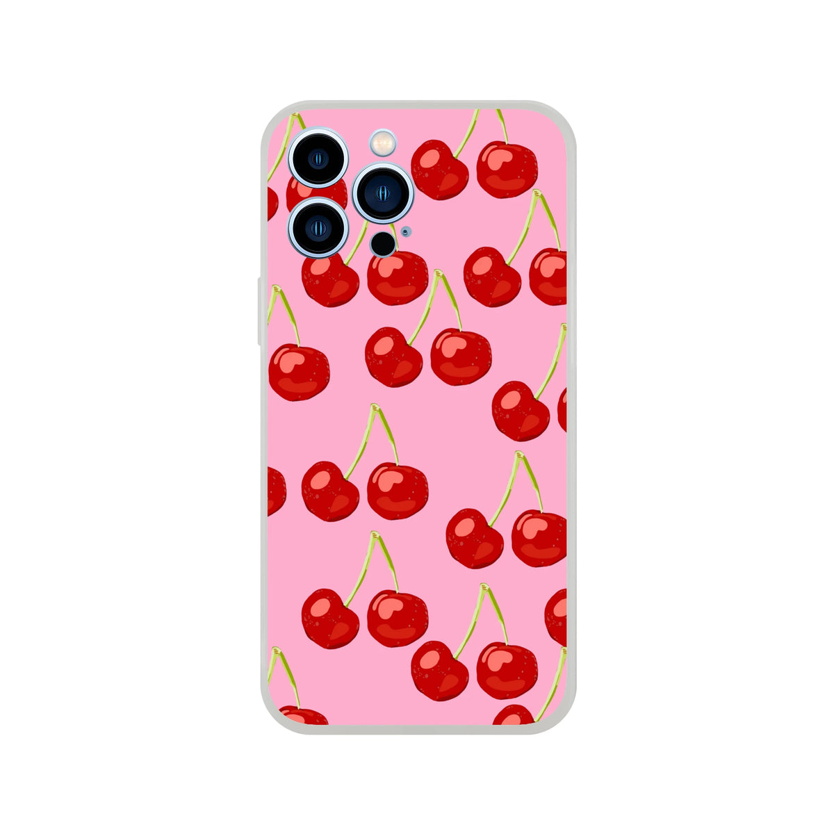Pink cherry-pattern iPhone case for 13-16, slim matte shell with shock-absorbing protection, coquette aesthetic
