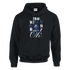 Black hoodie featuring 'It's OK Not To Be OK' with blue floral design, 50/50 cotton blend, front pouch pocket, drawstring hood.