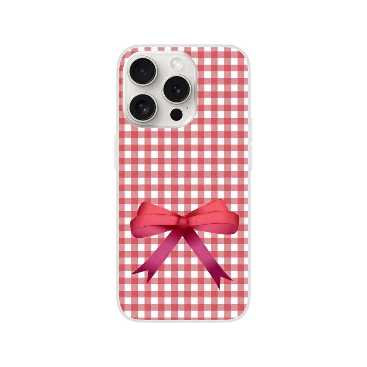 Red gingham bow iPhone case for iPhone 13-16 with a cute coquette aesthetic bow motif.