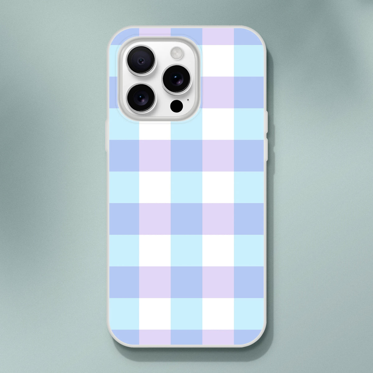 Blue gingham pastel checkered iPhone case for iPhone 13-16, slim flexible shell with vibrant printed design.