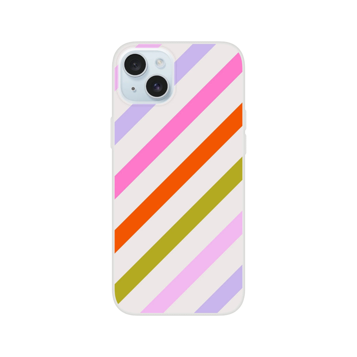 Pastel rainbow diagonal stripe iPhone case for 13-16, slim with a smooth matte finish.