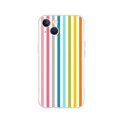 Pastel Rainbow Stripe iPhone Case (13-16) with frosty transparent shell, retro colors, and long-lasting rainbow print