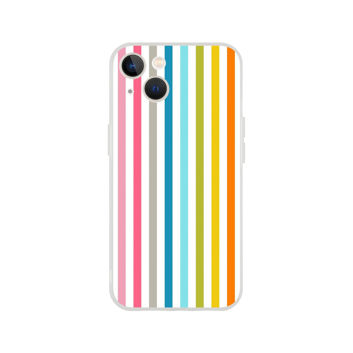 Pastel Rainbow Stripe iPhone Case (13-16) with frosty transparent shell, retro colors, and long-lasting rainbow print