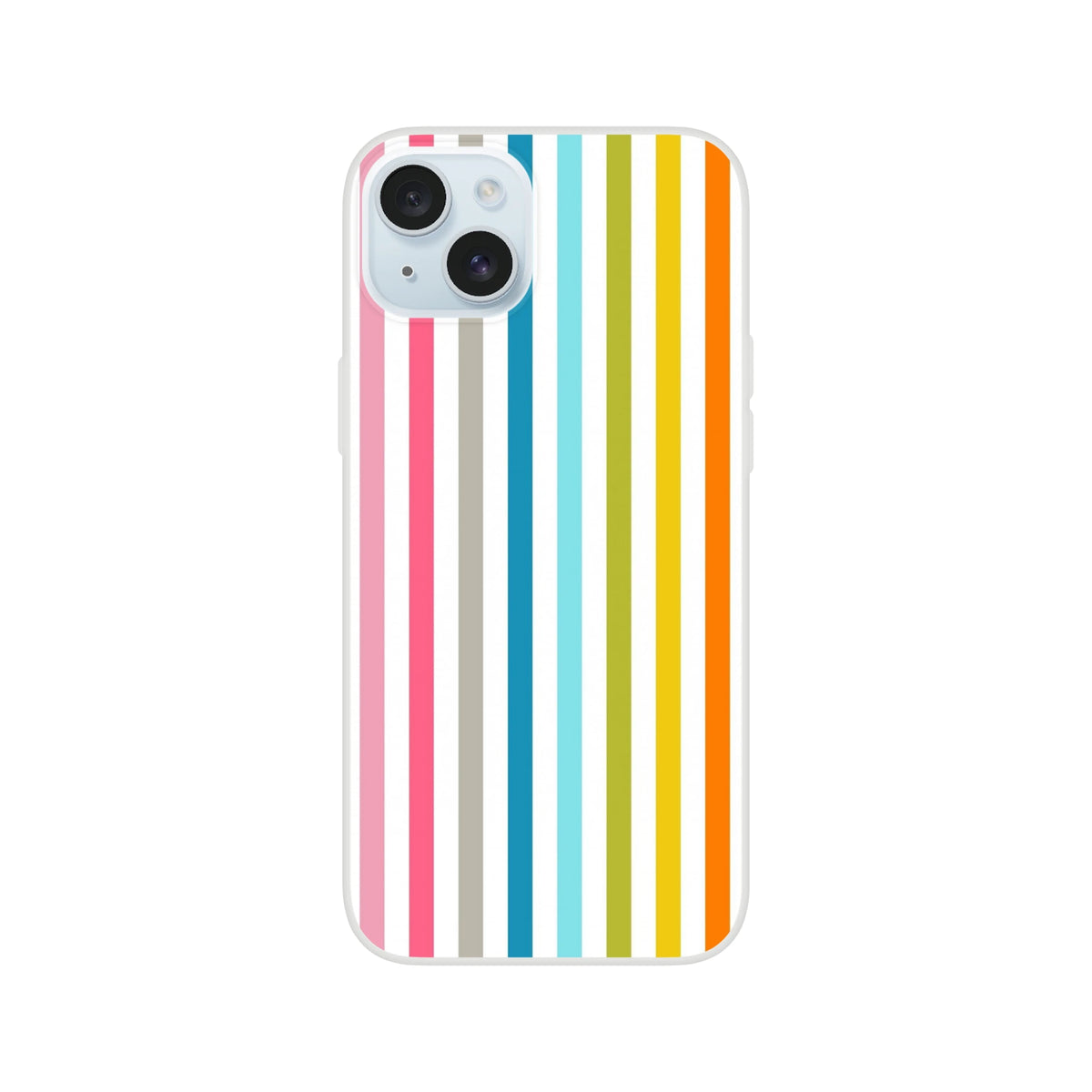Pastel Rainbow Stripe iPhone Case for iPhone 13-16 with frosty transparent shell and bold rainbow print.