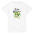Women's lemon graphic t-shirt on white cotton blend with lemon tree design and Natural Product banner for casual wear