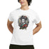 Geisha girl Japanese graphic tee on white men's T-shirt with a colorful geisha portrait.