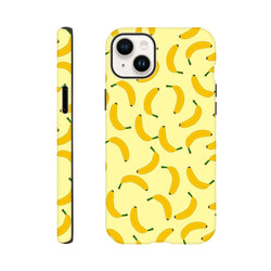 Yellow banana pattern iPhone case featuring cute fruit design with wraparound protection and bold print for daily carry.