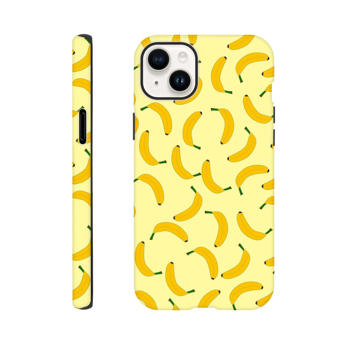 Yellow banana pattern iPhone case featuring cute fruit design with wraparound protection and bold print for daily carry.