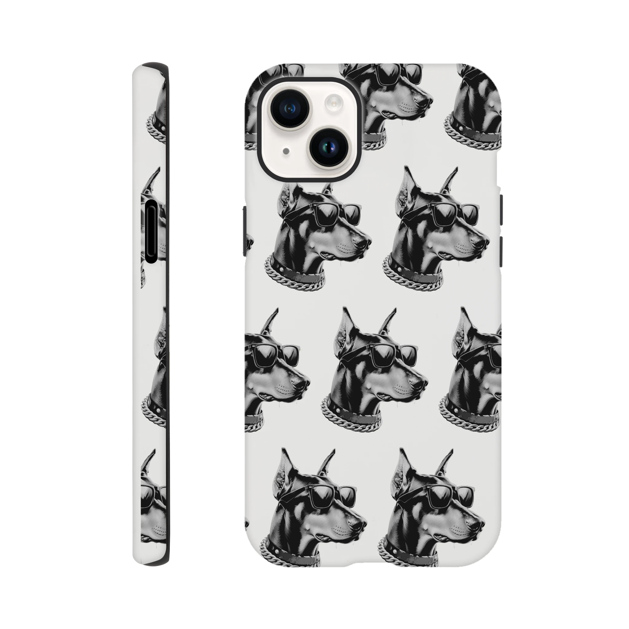 Gangster dog iPhone case for iPhone 16–13 with dual-layer protection and glossy wraparound print on back and sides.