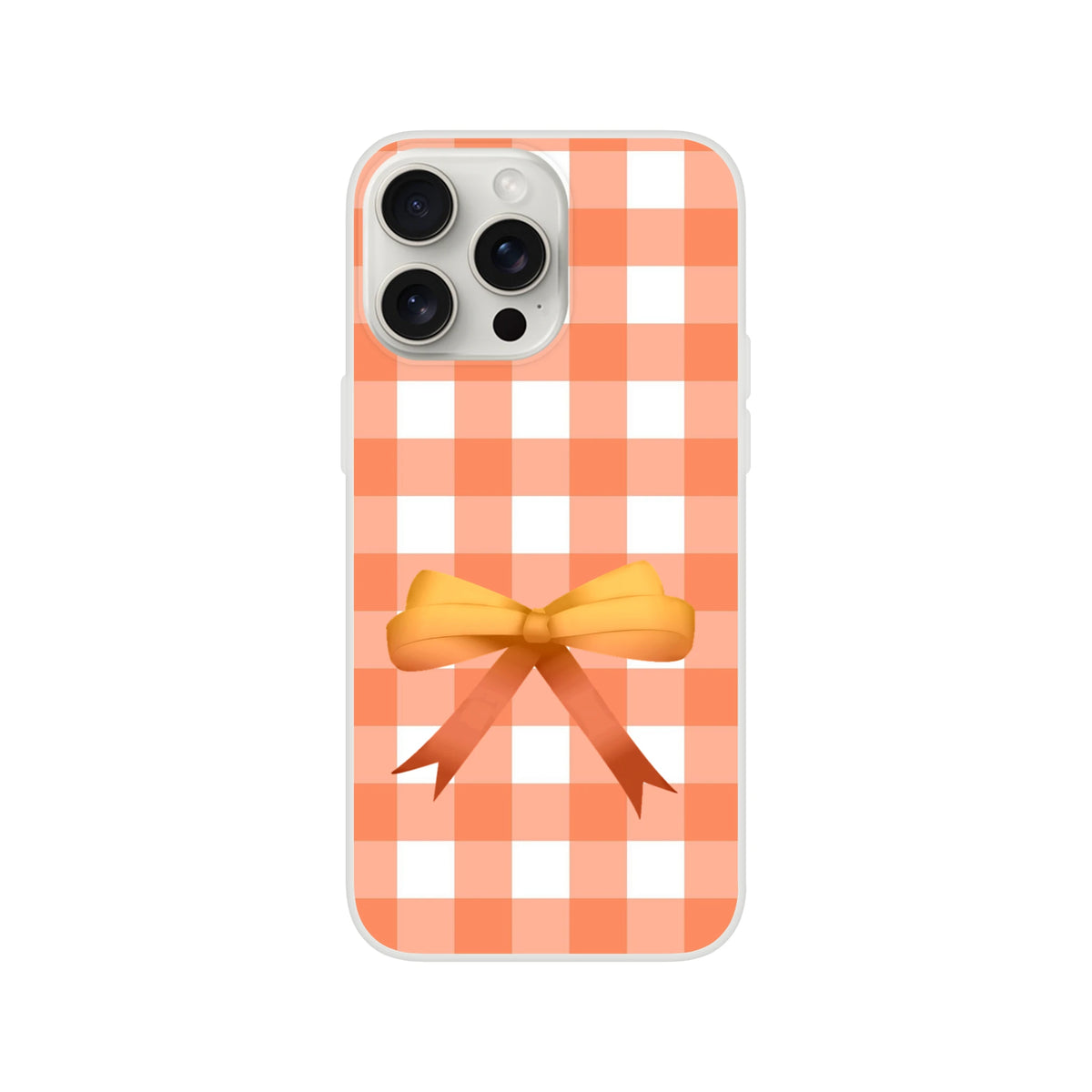 Orange gingham bow iPhone case for 13-16 with a vibrant bow accent and cute coquette aesthetic