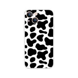 Black and white cow-print iPhone case with white bumper for iPhone 13-16.