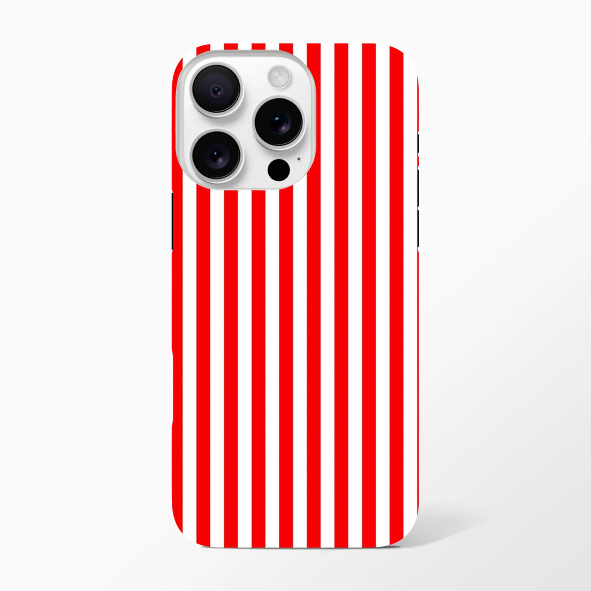 Retro red and white vertical stripe tough iPhone case offering rugged protection with a bold wraparound design for daily carry.