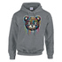 Men's Teddy Bear Hoodie with colorful graffiti bear graphic on gray cotton-poly blend, sizes S to XL