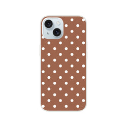 Retro brown and white polka dot iPhone case with matte finish. Slim TPU cover for iPhone 13-16 providing shock absorption and smudge resistance.