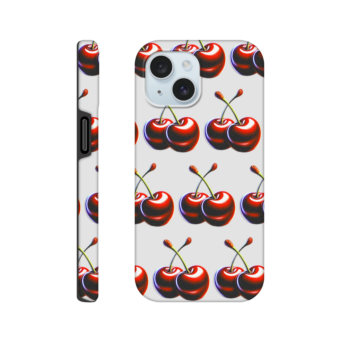Cherries pattern tough protective iPhone case with dual-layer wraparound print for iPhone 16 15 14 13
