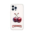 Cherry-themed iPhone case with twin cherries illustration and CHERRIES lettering.