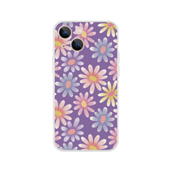 Retro pastel daisy iPhone case with purple floral pattern for iPhone 13-16, slim matte finish.