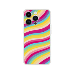 Groovy Rainbow Wave iPhone case for 13–16 with vibrant rainbow swirl and triple-camera cutouts.