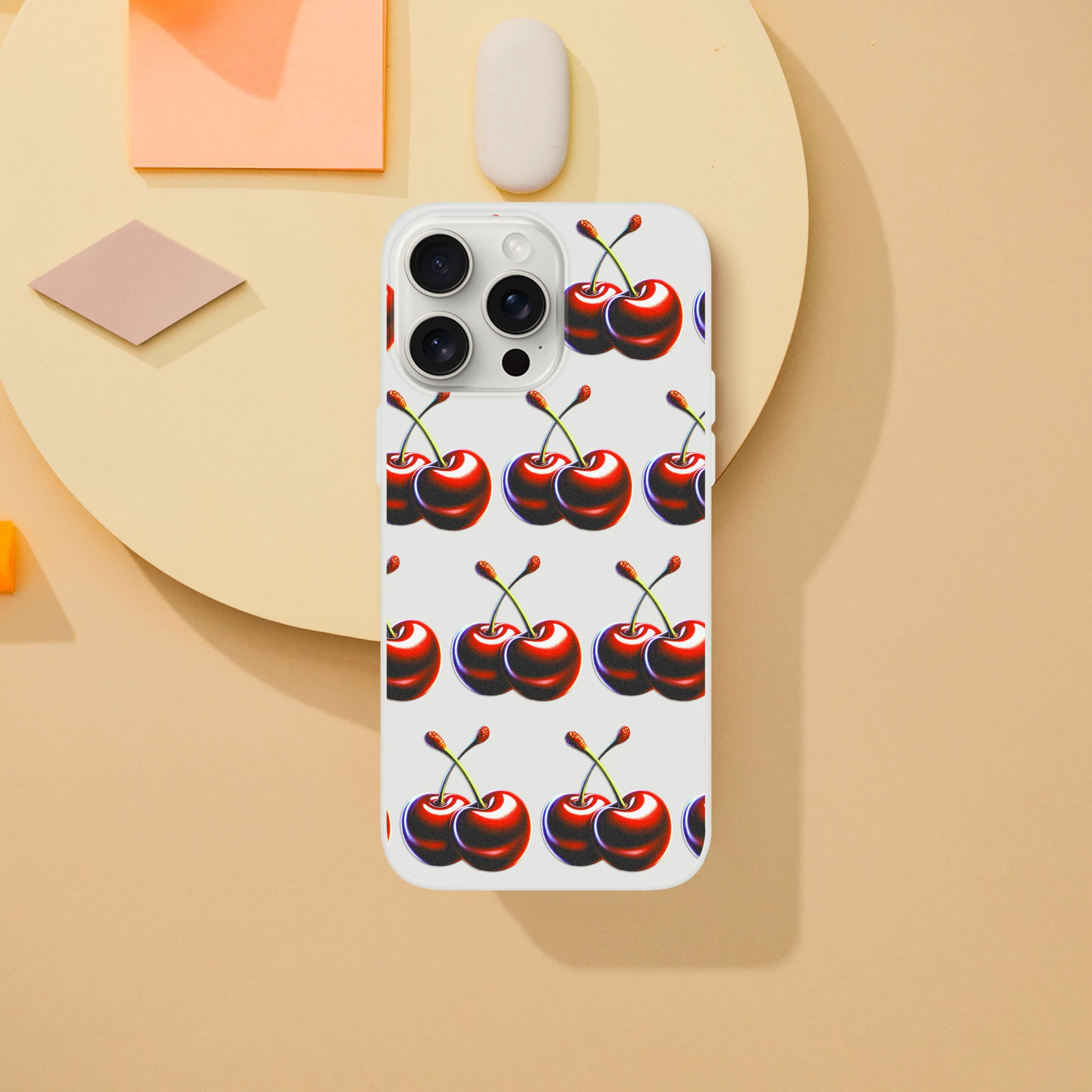 Cherries pattern slim protective phone case for iPhone 13–16, transparent frosty shell with clear texture