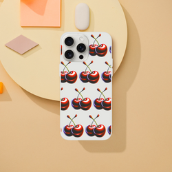 Cherries pattern slim protective phone case for iPhone 13–16, transparent frosty shell with clear texture