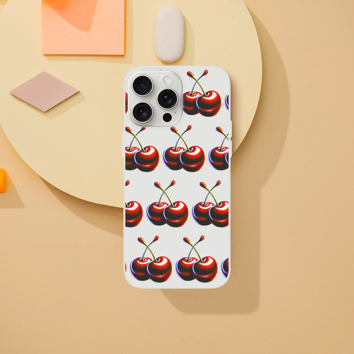 Cherries pattern slim protective phone case for iPhone 13–16, transparent frosty shell with clear texture