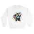 Dab Teddy Bear graphic sweatshirt on white, colorful splash behind teddy wearing hoodie and gold chain.