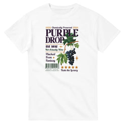 Grapes women's graphic tee in white cotton blend with a grape cluster and retro label design, sizes S–XL.