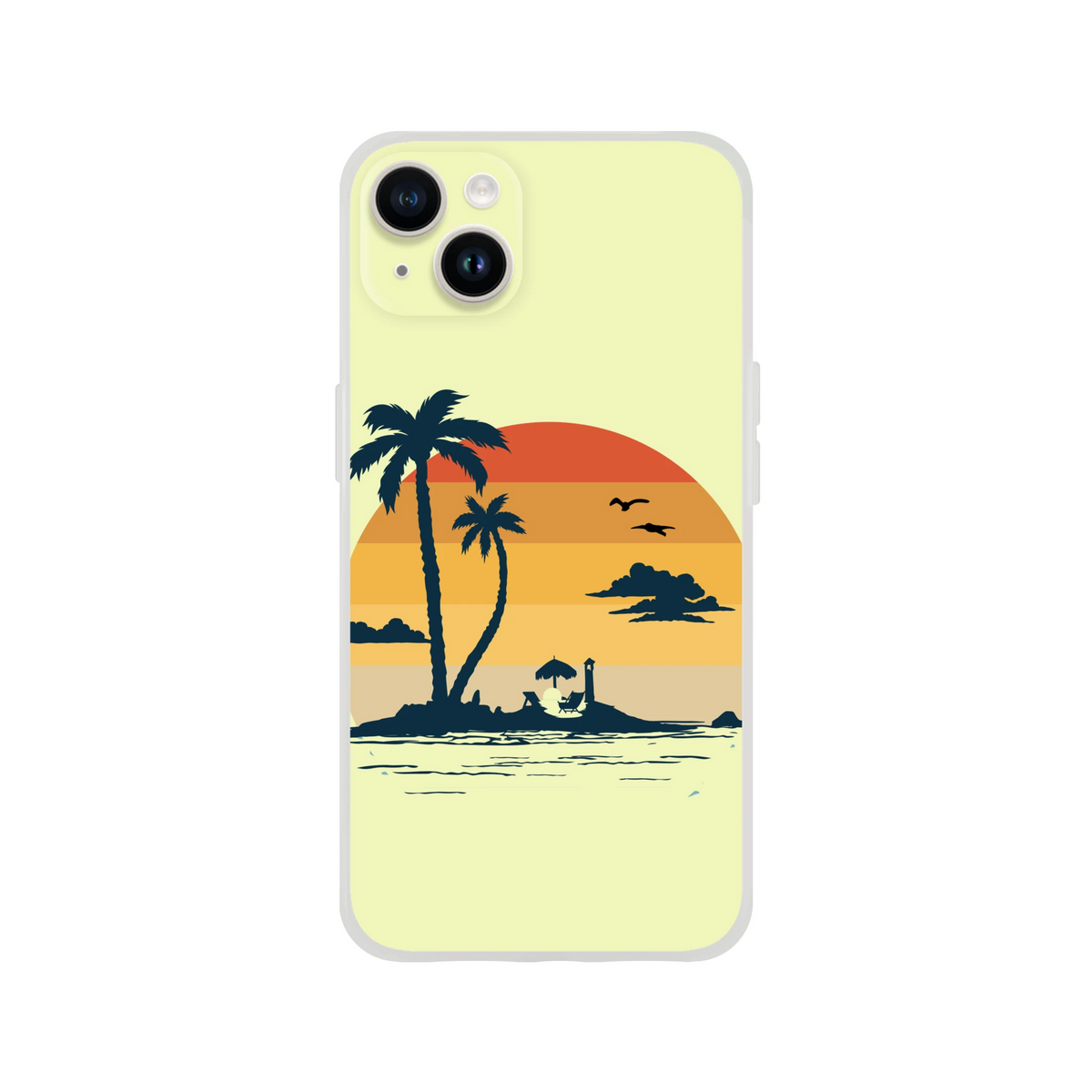 Retro Beach palm tree iPhone case for 13-16 with a sunny beach scene.