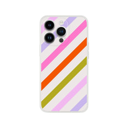 Pastel rainbow diagonal stripes iPhone case for iPhone 13-16, slim, matte finish.