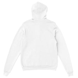White women's hoodie back view, soft cotton-blend pullover with a relaxed fit.