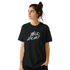 Cute Wild Heart T‑Shirt with retro slogan for women, shown on a woman wearing a black tee.