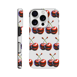 Cherries wraparound tough protective case for iPhone 16/15/14/13 with dual-layer glossy finish.