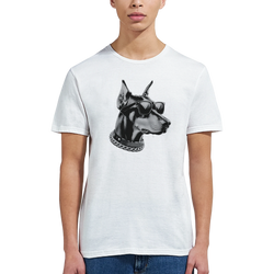 White Gangster Dog T Shirt featuring a dog wearing sunglasses and a chain necklace.
