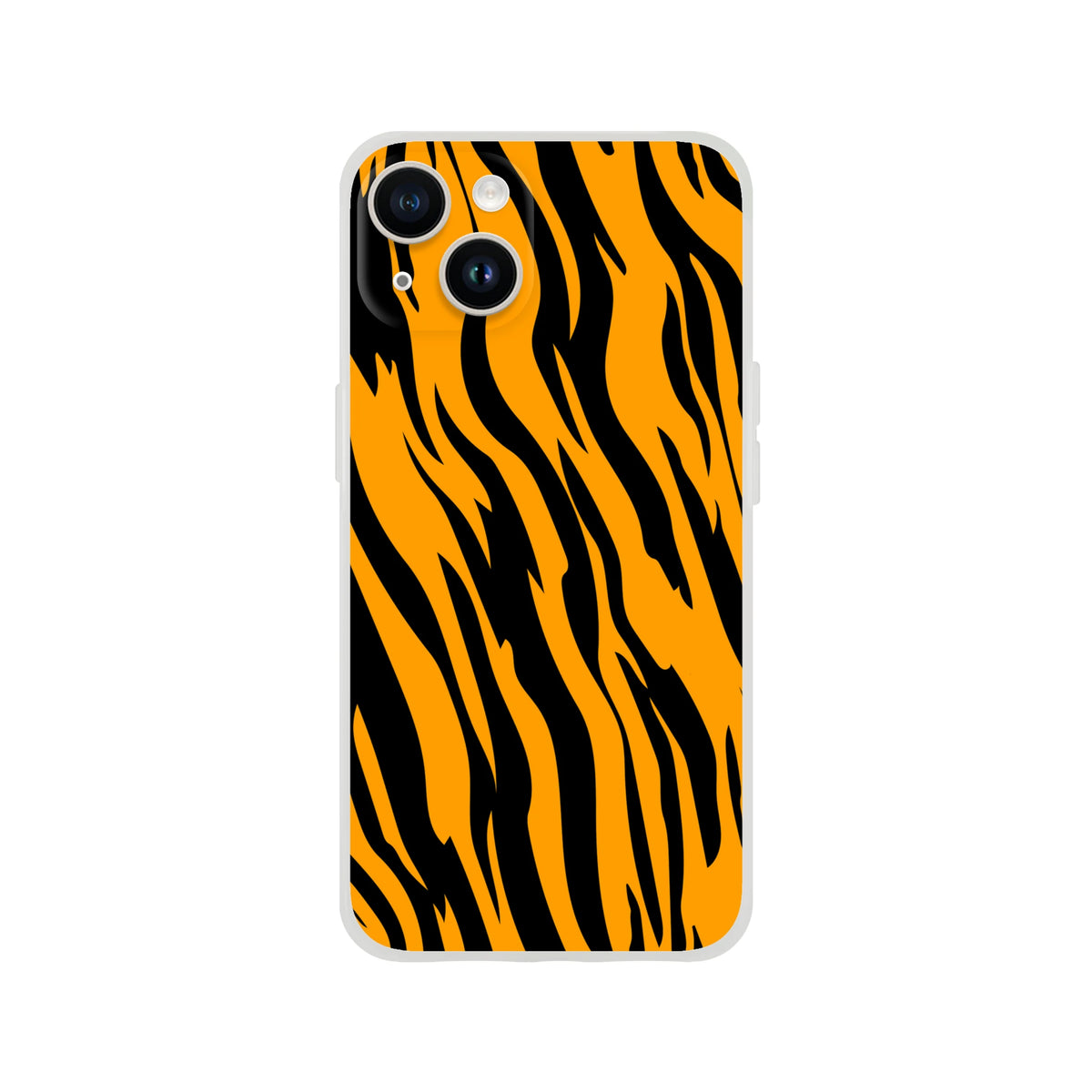 Orange and black tiger-print iPhone case for 13–16 models with bold animal aesthetic.