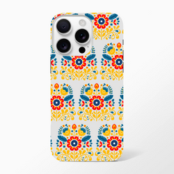 Floral wraparound print dual-layer protective case for iPhone 16/15/14/13, glossy finish.