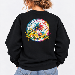 Black palm tree sweatshirt with colorful tropical back logo print