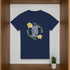 Navy blue t-shirt with 'Good Vibes Only' design on a white background